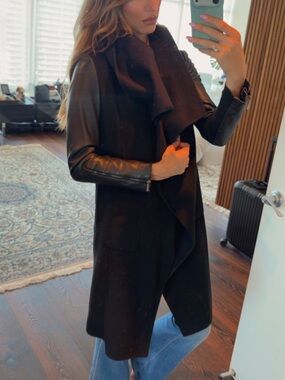 BCBG MaxAzria Black Long Sleeve Wool-Blend Drape Coat size XS